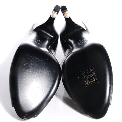 Chanel Leather Pearl CC Peep Toe Pumps 38 Black 5 of 8