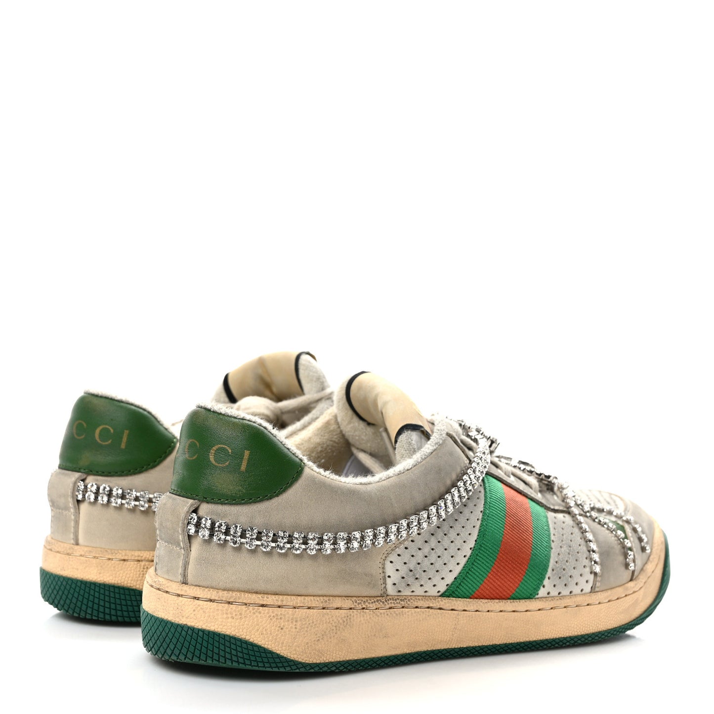 Nubuck Calfskin Web Removable Crystals Womens Screener Sneakers 40 Dusty Milk New Mystic White