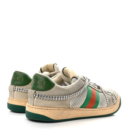 Gucci Nubuck Calfskin Web Removable Crystals Womens Screener Sneakers 40 Dusty Milk New Mystic White 4 of 9