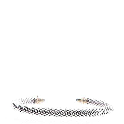 David Yurman Sterling Silver 14K Yellow Gold Blue Topaz 5mm Cable Classics Petite Color Bracelet 3 of 5