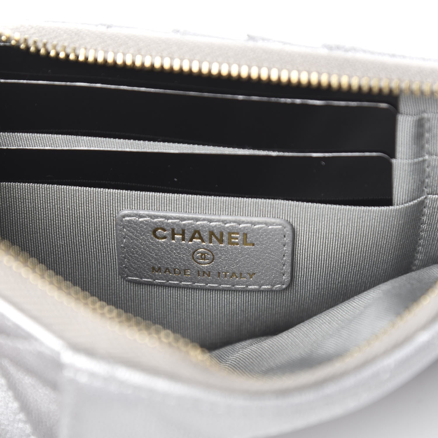Chanel Metallic Goatskin Quilted 19 Flat Wallet Pouch Silver 5 of 7