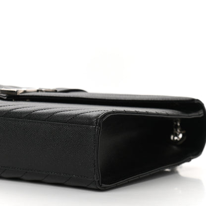 Saint Laurent Grain De Poudre Matelasse Chevron Large Monogram Satchel Black 9 of 9