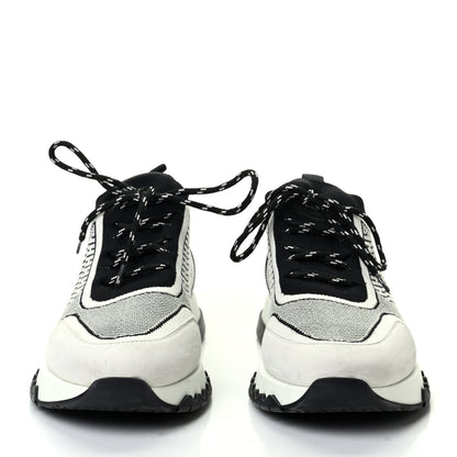 Hermes Knit Calfskin Suede Goatskin Bi-Color Womens Addict Sneakers 37.5 Black White 2 of 8