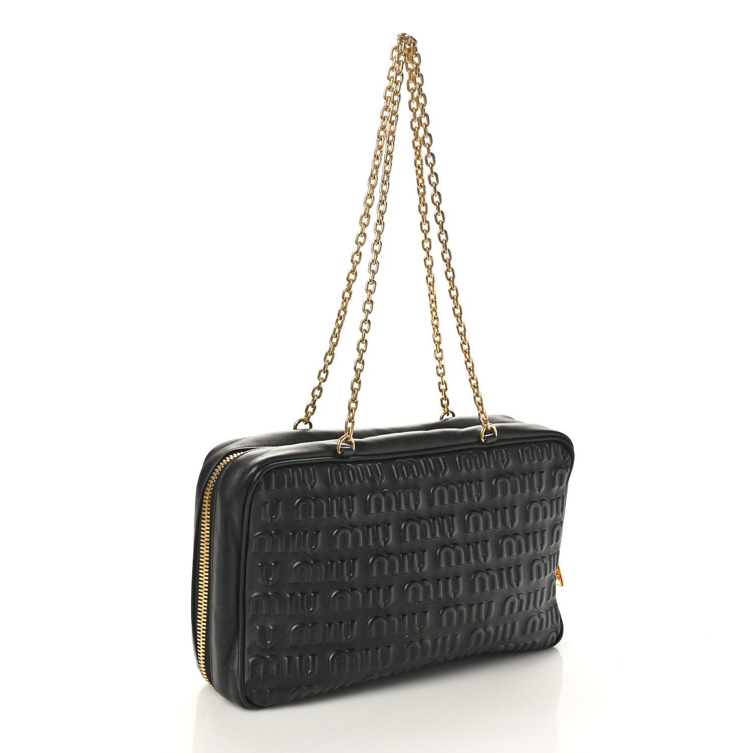 Miu Miu Softy Logo Embossed Chain Shoulder Bag Black 3 of 9
