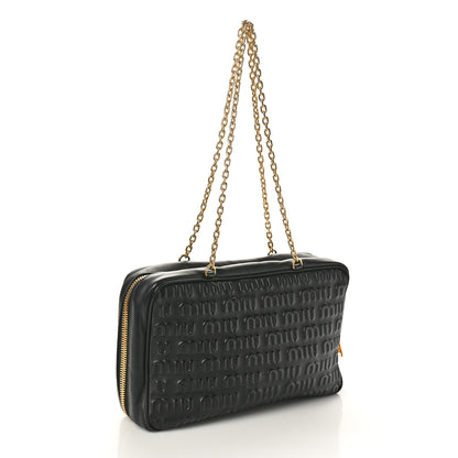 Miu Miu Softy Logo Embossed Chain Shoulder Bag Black 3 of 9