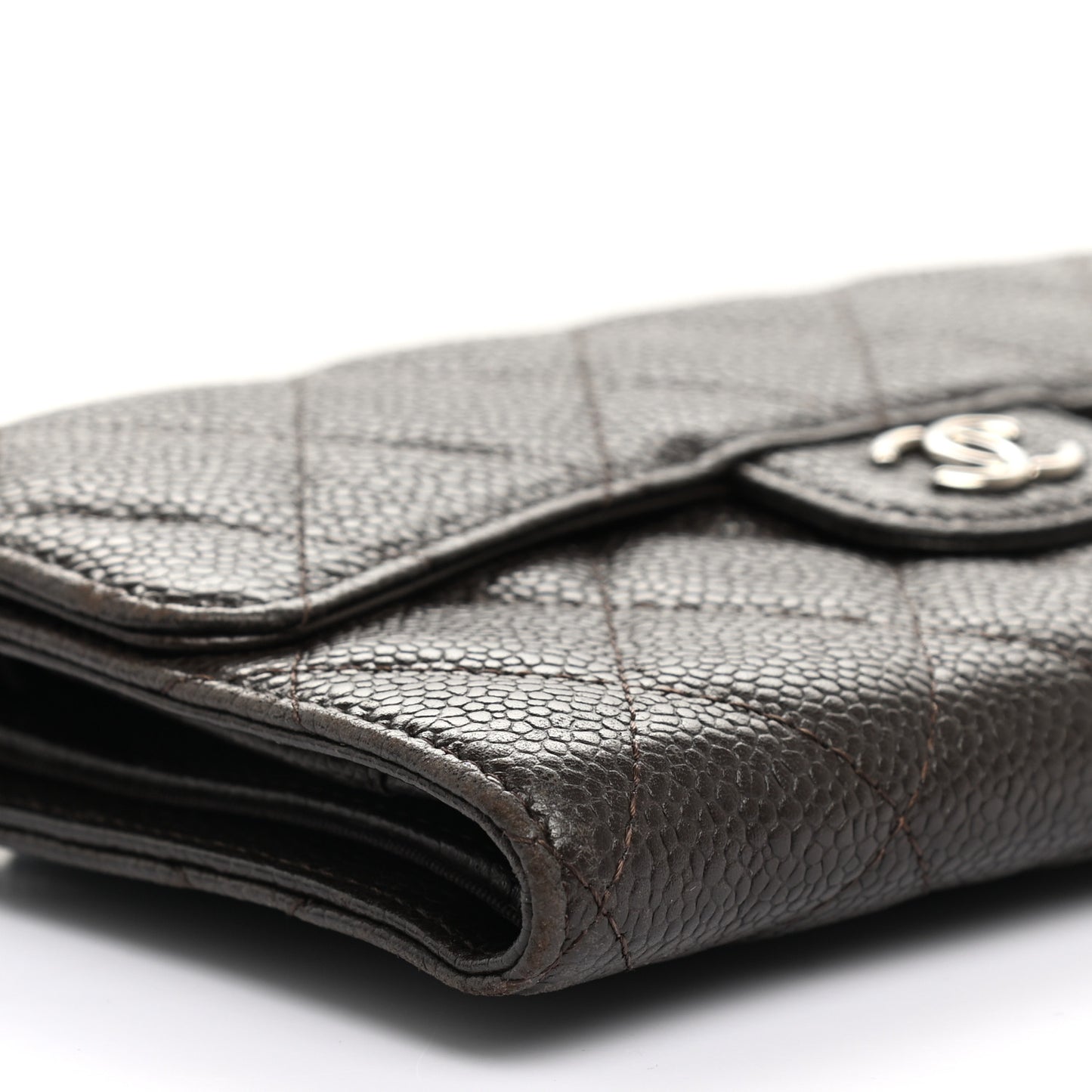 Caviar Quilted Large Flap Wallet Dark Brown