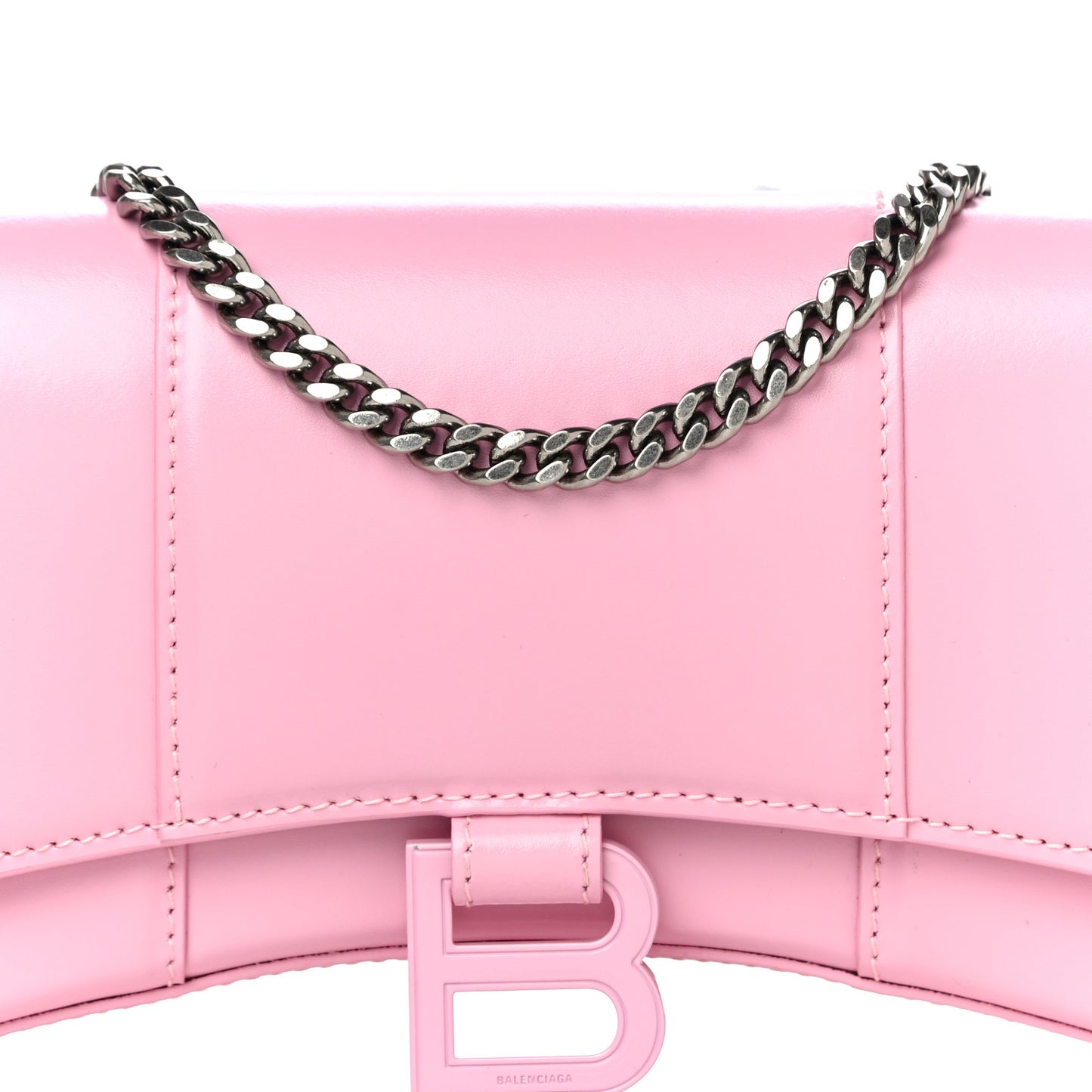 Shiny Box Calfskin Tonal B Hourglass Chain Bag Candy Pink