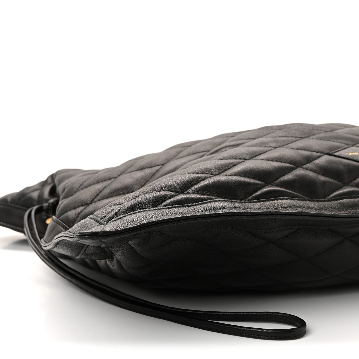 Lambskin Quilted Pochon Drawstring Tote Bag Black