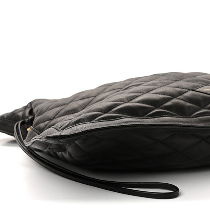 Saint Laurent Lambskin Quilted Pochon Drawstring Tote Bag Black 8 of 9