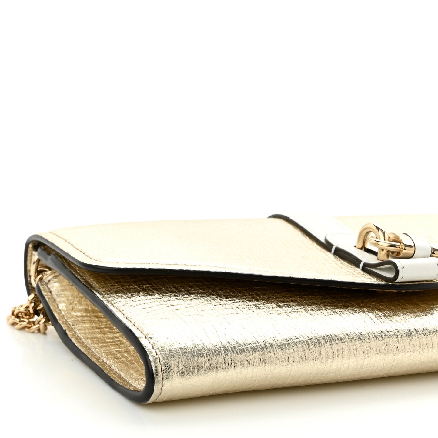 Metallic Textured Calfskin Aby Wallet on Chain Gold