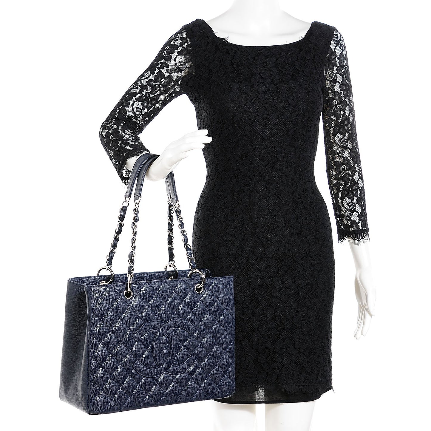 Caviar Quilted Grand Shopping Tote GST Navy