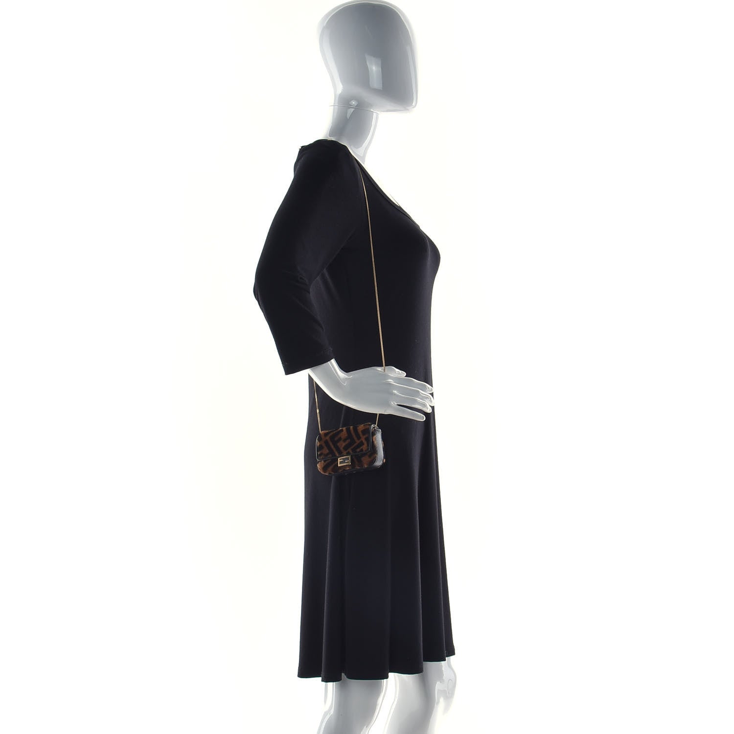Fendi Sheared Sheepskin Vitello King FF Nano Baguette Charm Tobacco Moro Black 2 of 8