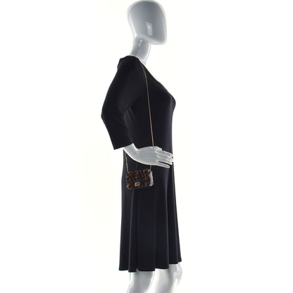 Fendi Sheared Sheepskin Vitello King FF Nano Baguette Charm Tobacco Moro Black 2 of 8
