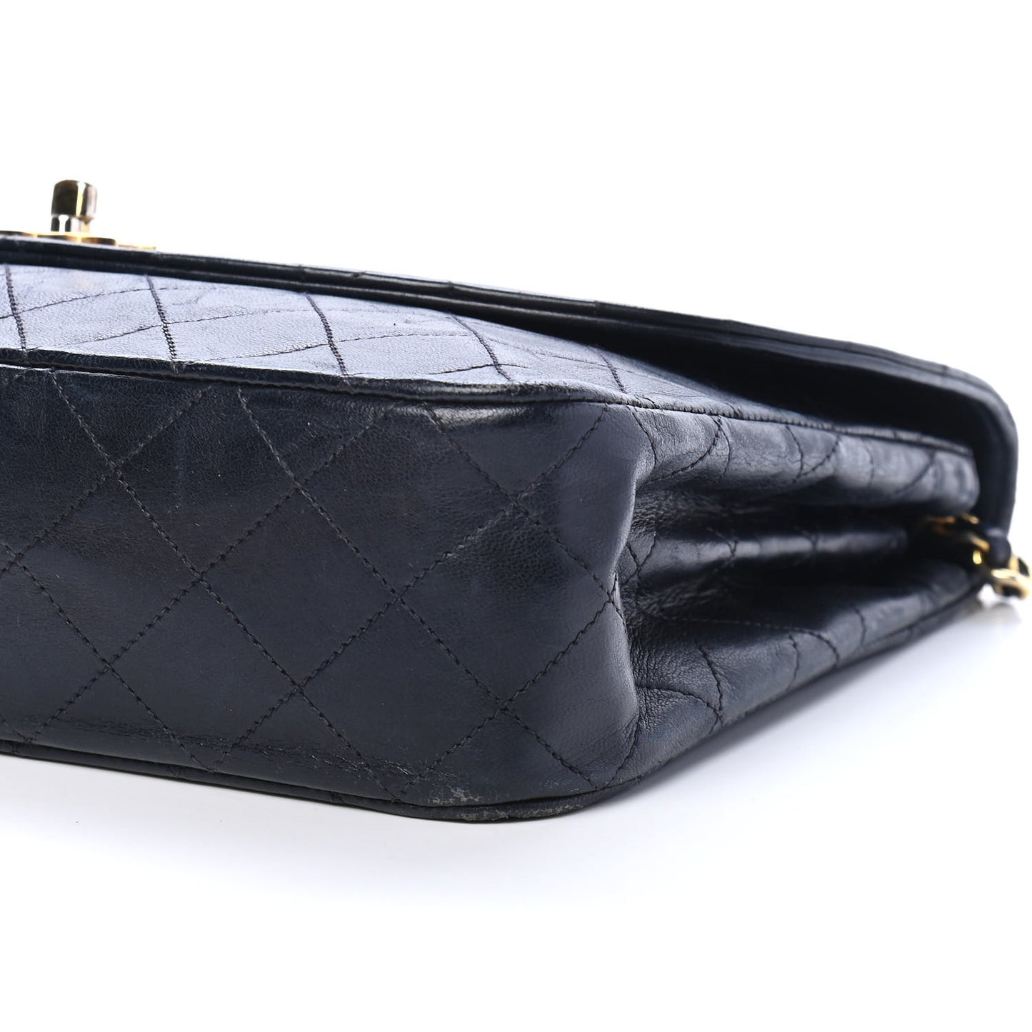 Lambskin Quilted Medium Single Flap Navy