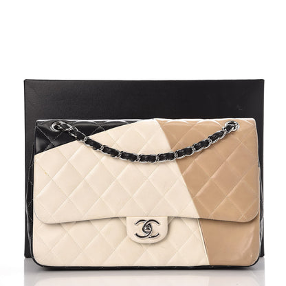Chanel Lambskin Quilted Colorblock Jumbo Double Flap Black White Beige 18 of 18