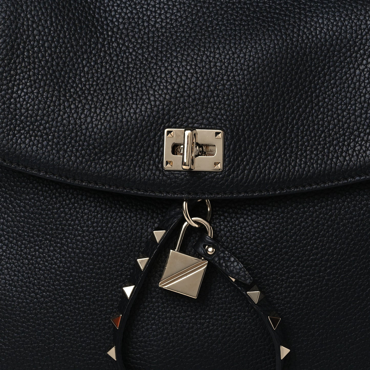 Grained Lagun Calfskin Rockstud Twiny Top Handle Bag Black
