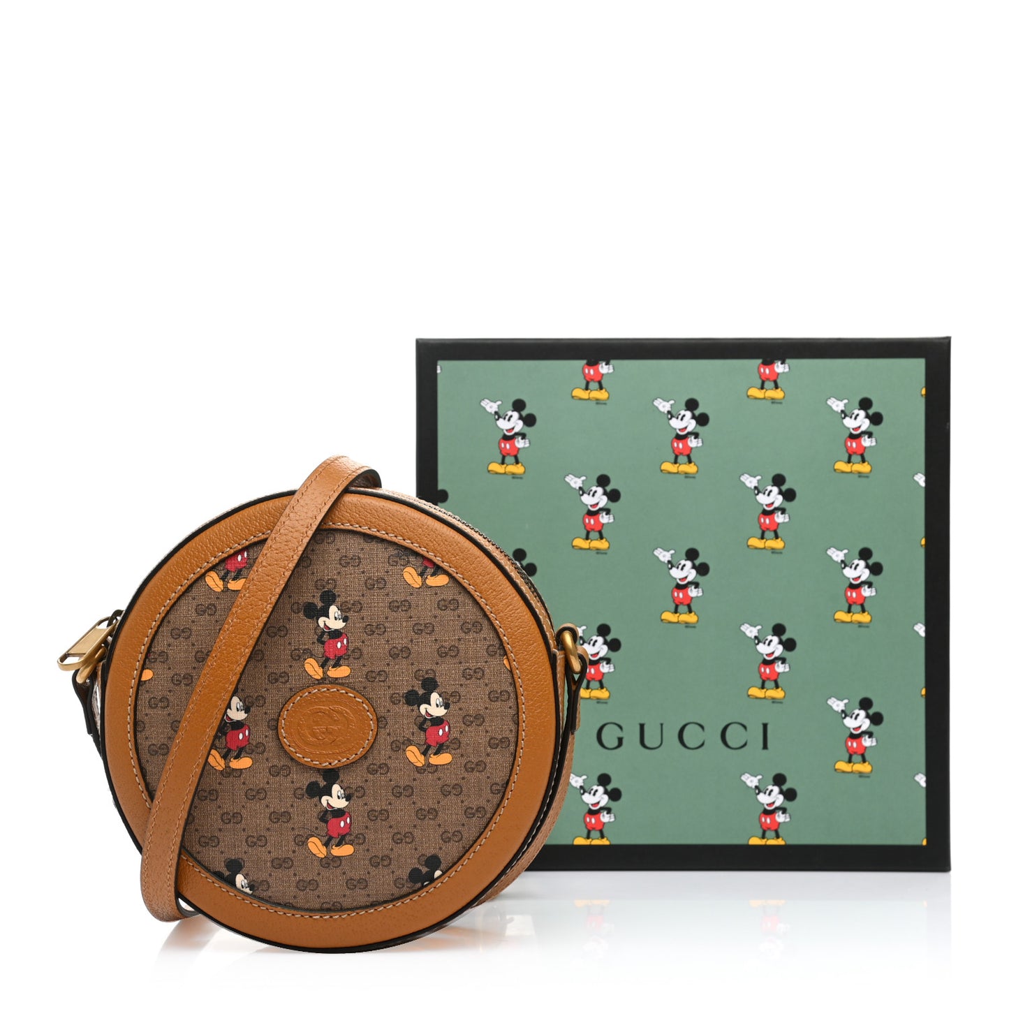 X DISNEY Mini Vintage GG Supreme Monogram Mickey Mouse Round Shoulder Bag Beige Vintage Sun Oil