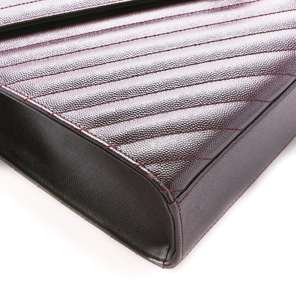 Saint Laurent Grain De Poudre Matelasse Chevron Large Monogram Satchel Rouge Legion 10 of 11