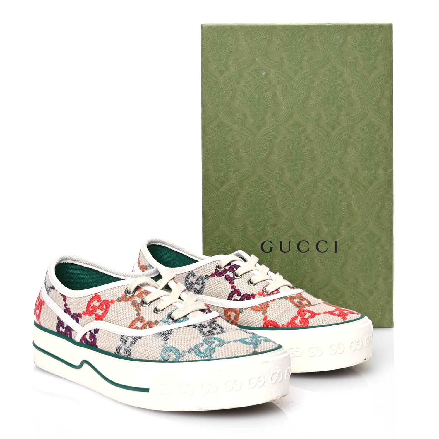 Gucci Linen Psychedelic Mini GG Monogram Womens 1977 Tennis Sneakers 40 Ivory Multicolor 8 of 8