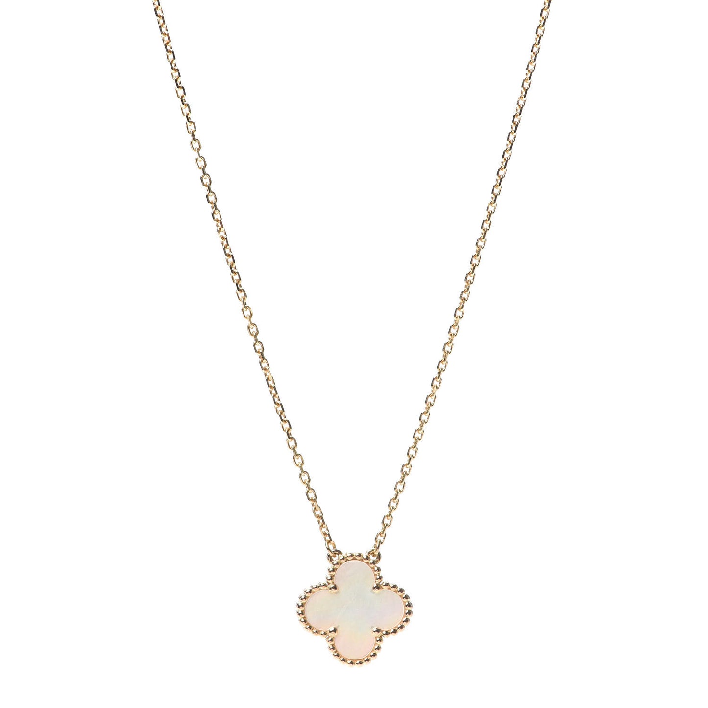 18K Yellow Gold Mother of Pearl Vintage Alhambra Pendant Necklace