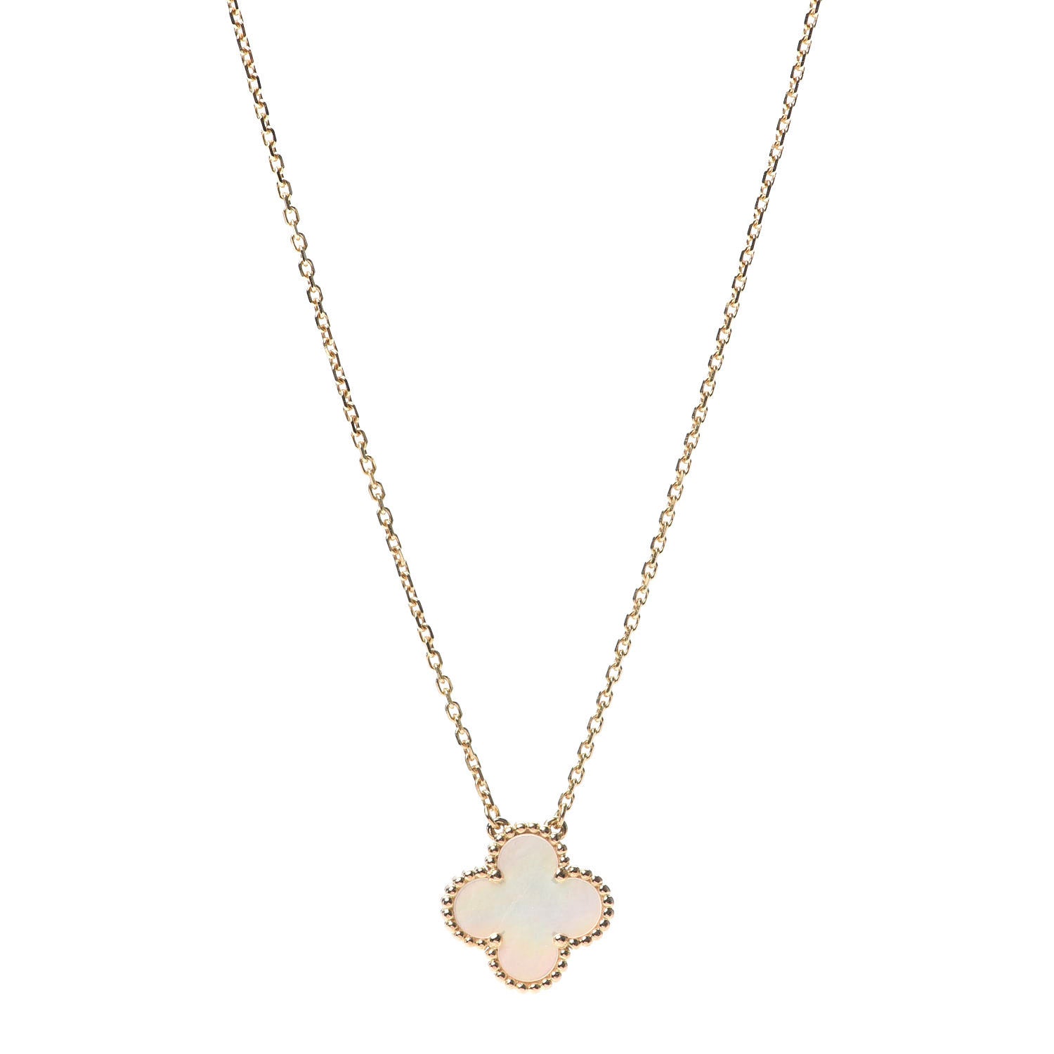 Van Cleef & Arpels 18K Yellow Gold Mother of Pearl Vintage Alhambra Pendant Necklace 1 of 5