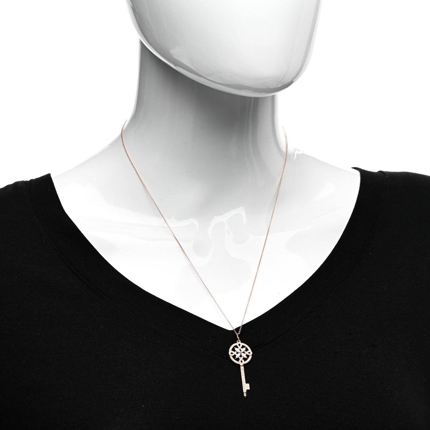 18K Rose Gold Diamond Round Victoria Key Pendant Necklace