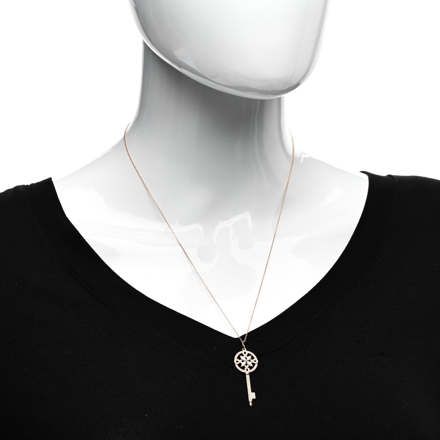 Tiffany 18K Rose Gold Diamond Round Victoria Key Pendant Necklace 2 of 5