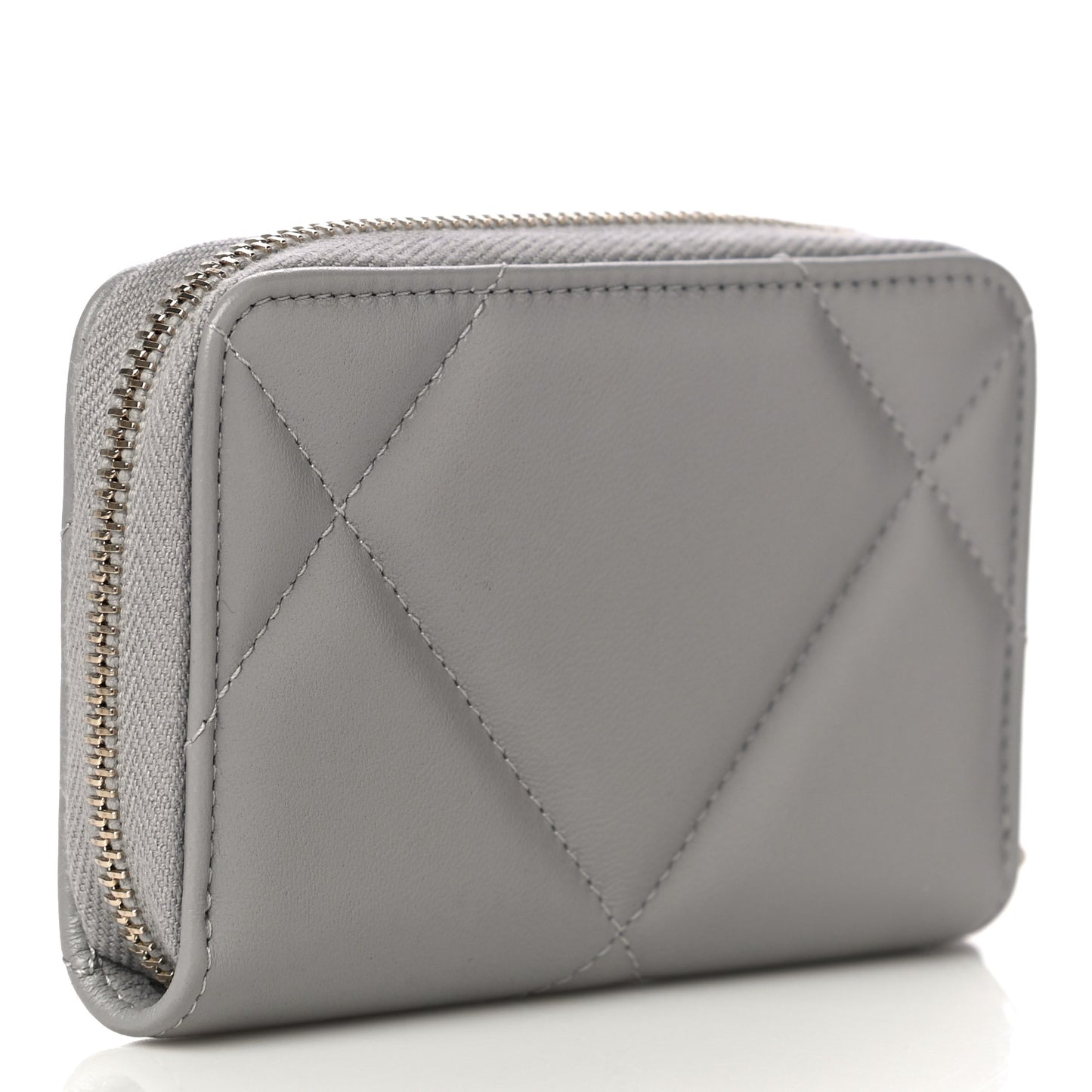 Lambskin Quilted Chanel 19 Zip Around Coin Purse Wallet Grey