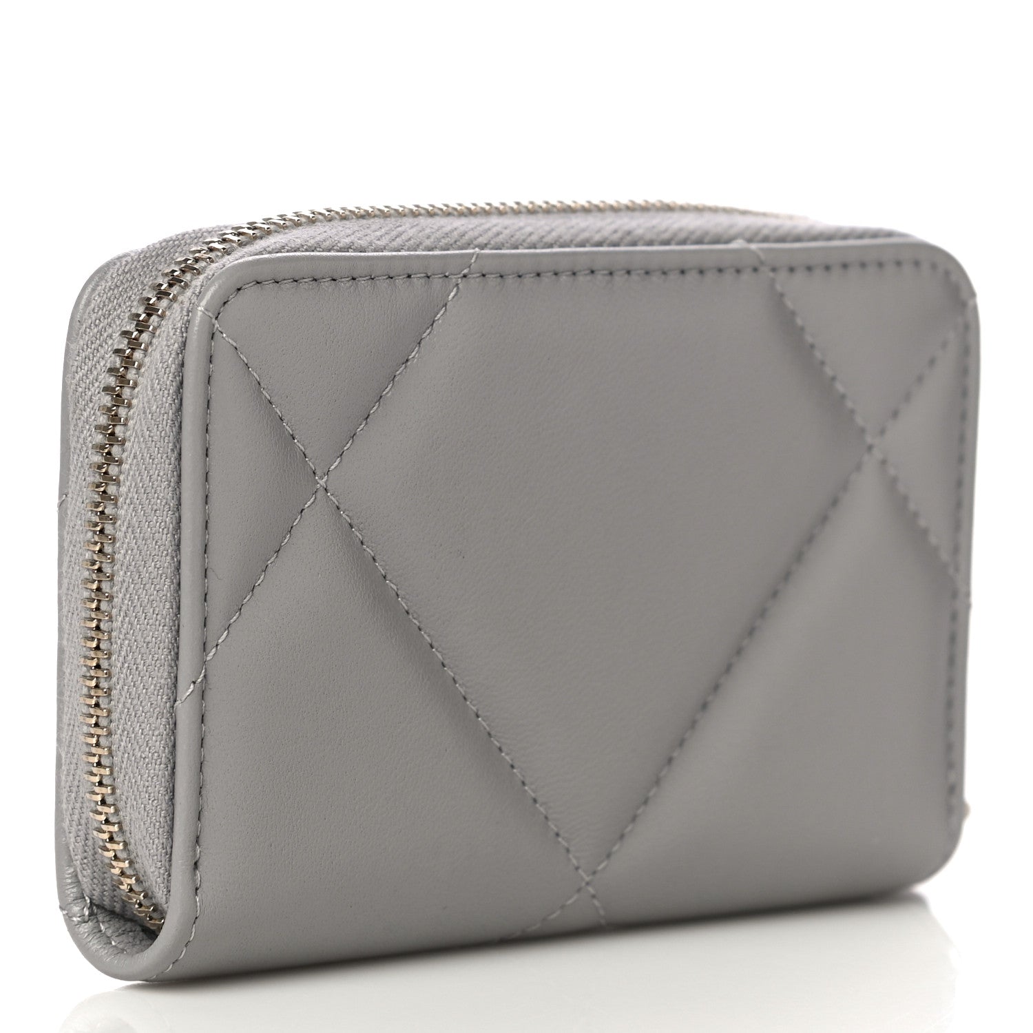 Chanel Lambskin Quilted Chanel 19 Zip Around Coin Purse Wallet Grey 3 of 10