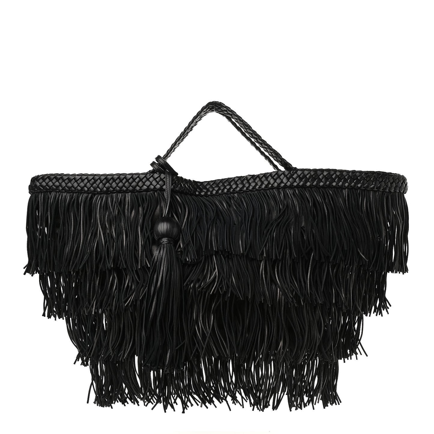 Calfskin Panier Fringe Tote Black