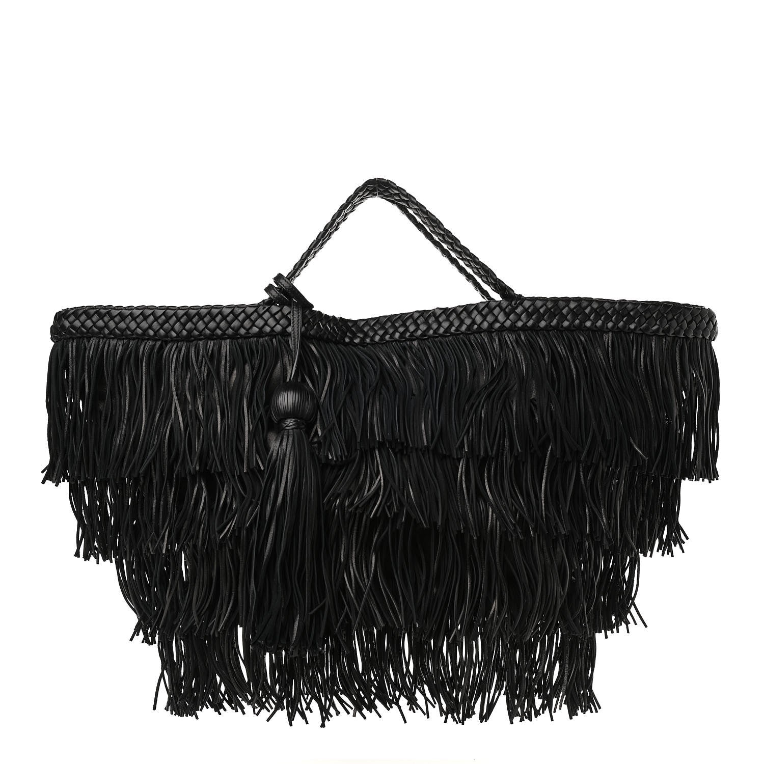 Saint Laurent Calfskin Panier Fringe Tote Black 1 of 11