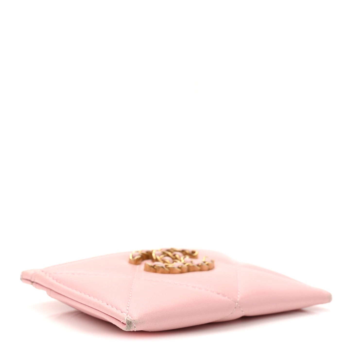 Lambskin Quilted Chanel 19 Card Holder Light Pink