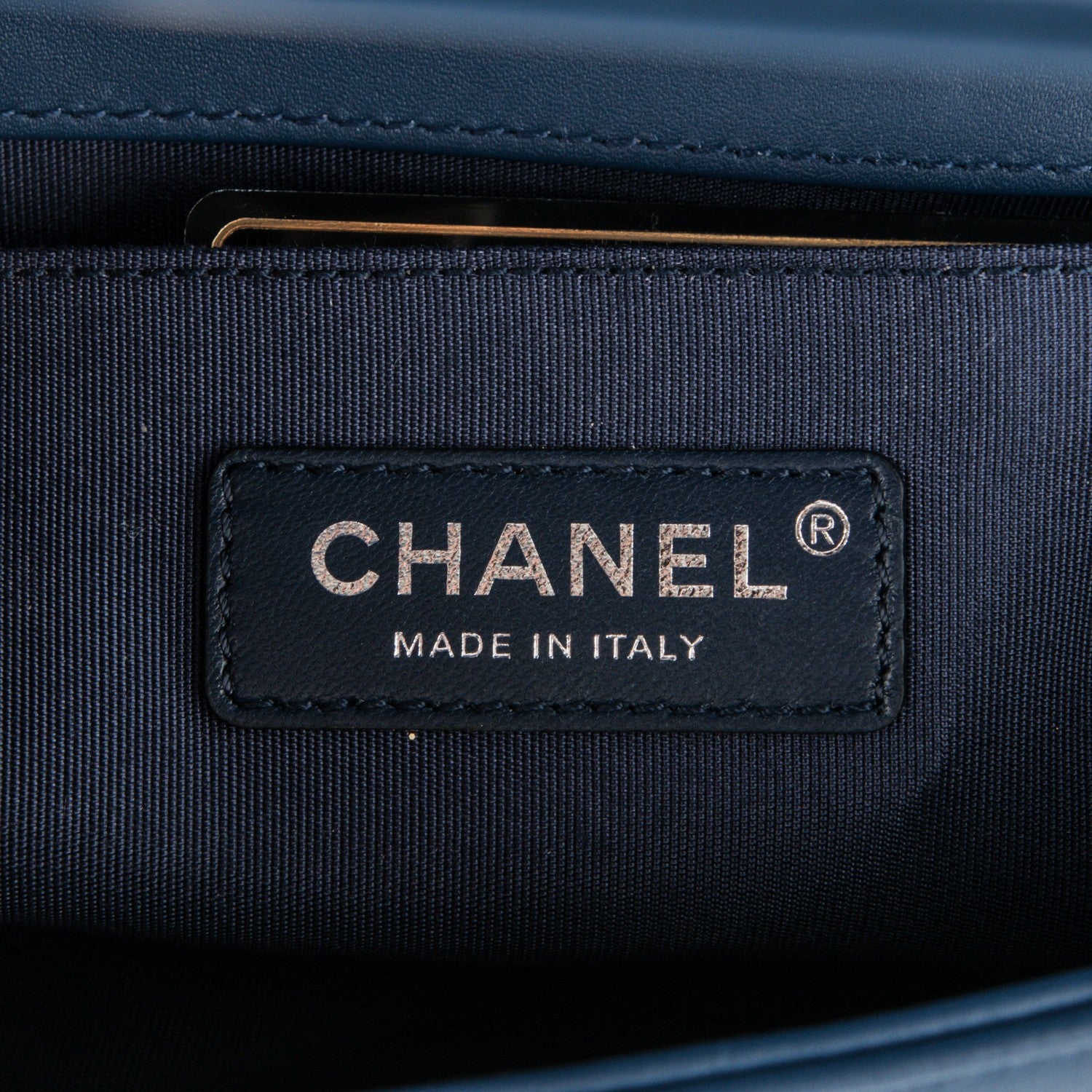 Chanel Calfskin Painted Chevron Embossed Small Boy Flap Dark Blue 6 of 7
