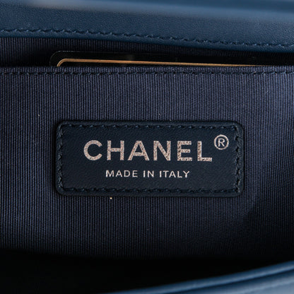 Chanel Calfskin Painted Chevron Embossed Small Boy Flap Dark Blue 6 of 7