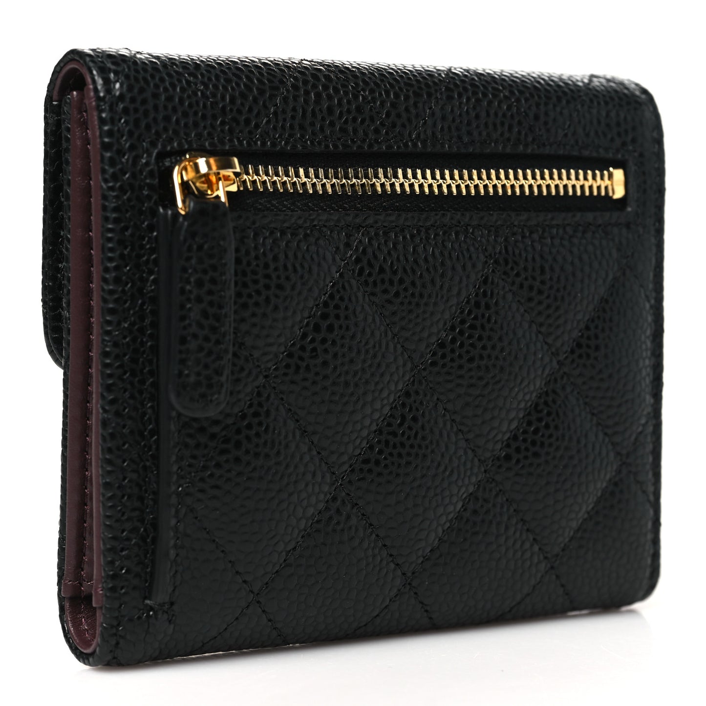 Caviar Quilted Compact Flap Wallet Black