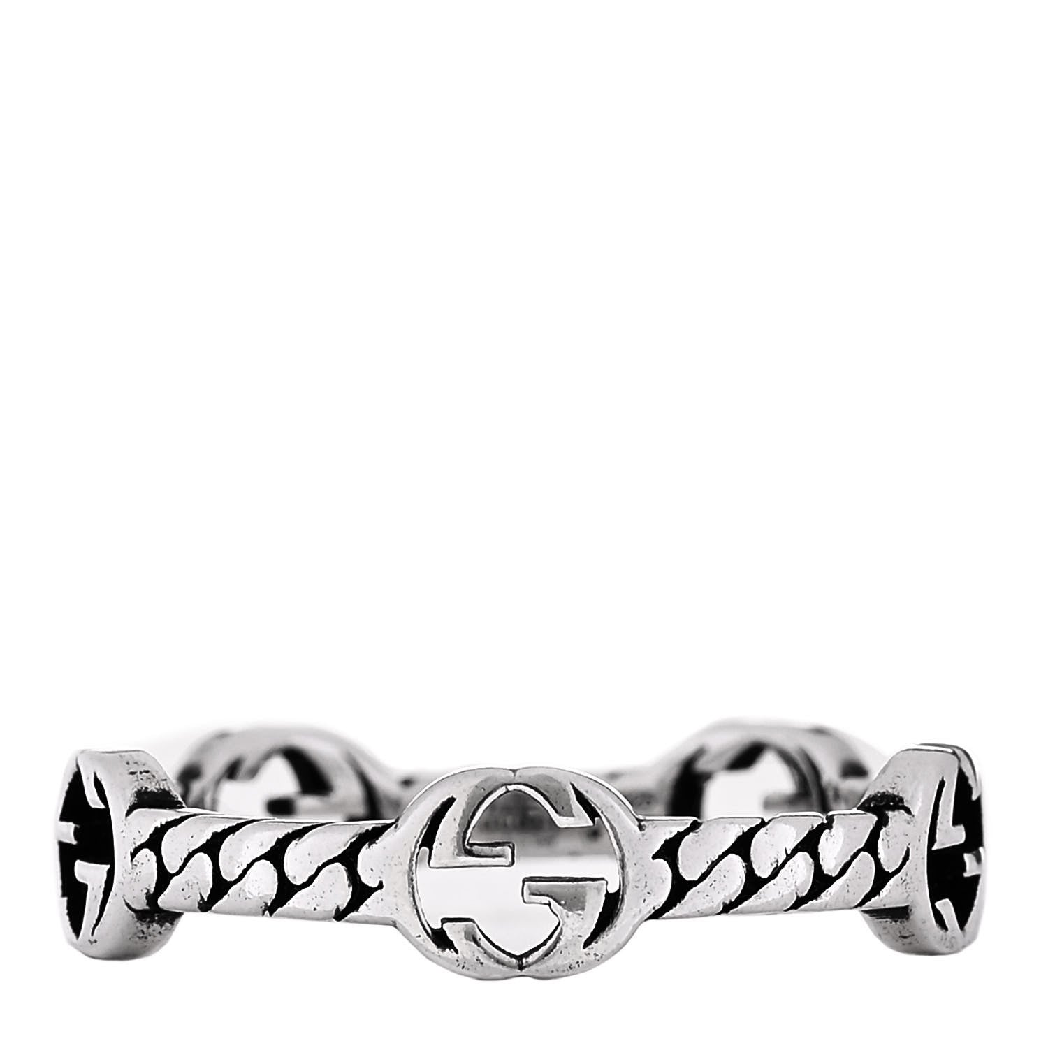 Gucci Sterling Silver Interlocking G Chain Ring 64 10.75 1 of 5