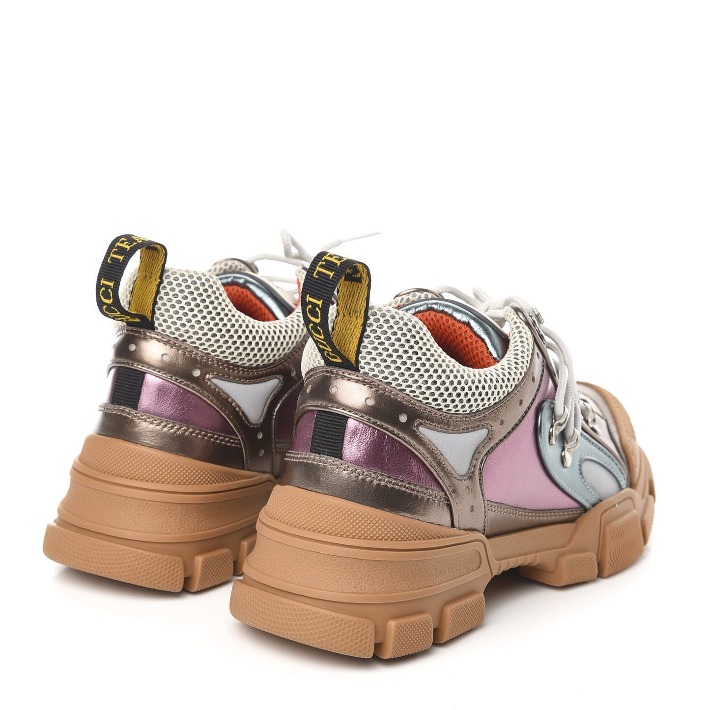 X SEGA Metallic Calfskin Mesh Womens Flashtrek Sneakers 39 Rame Mystic White Lago