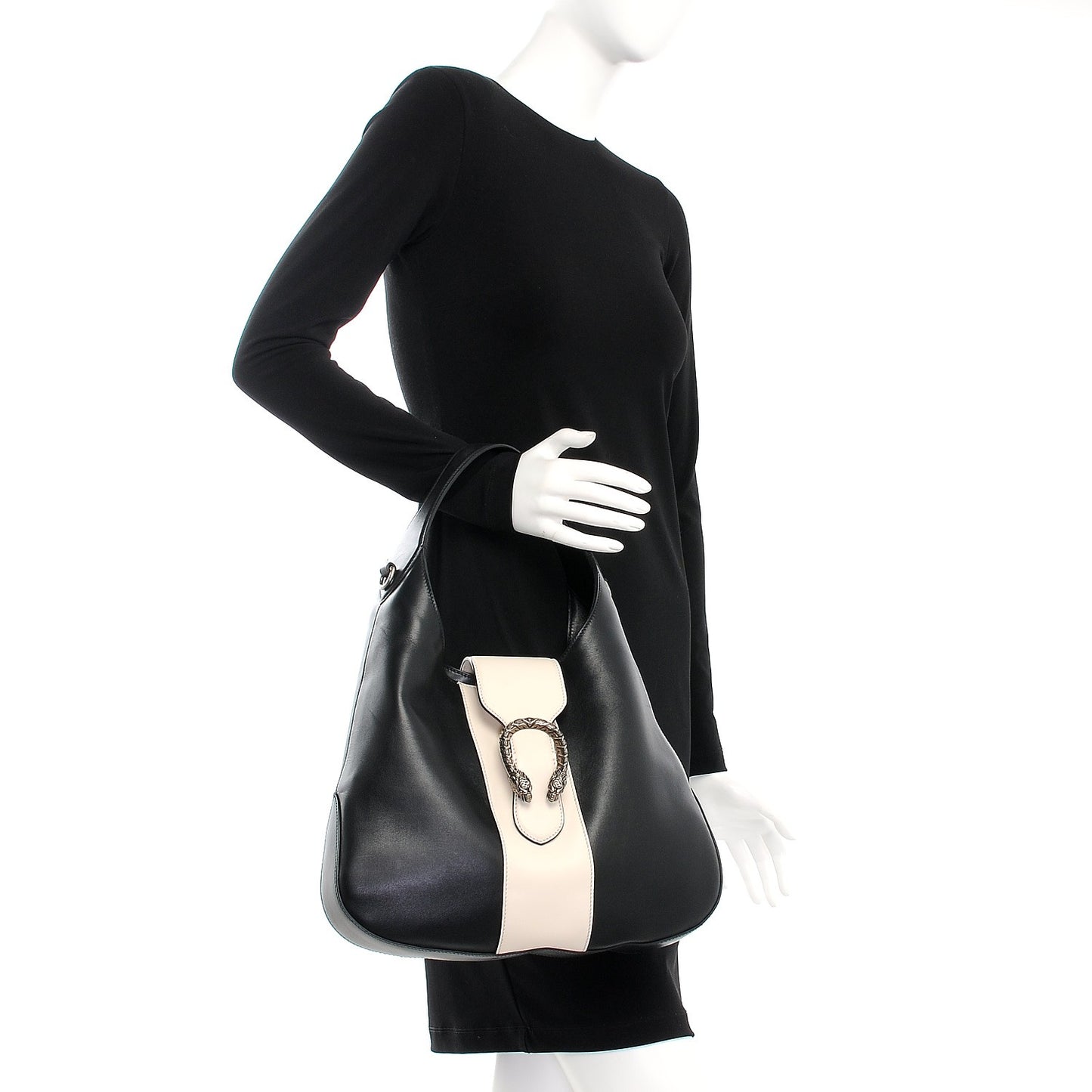 Calfskin Web Medium Dionysus Hobo Black White
