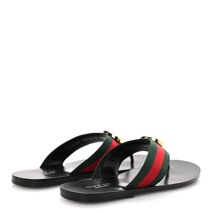 Gucci Nylon Calfskin Web Mens GG Thong Sandals 8.5 Green Red Black 5 of 11