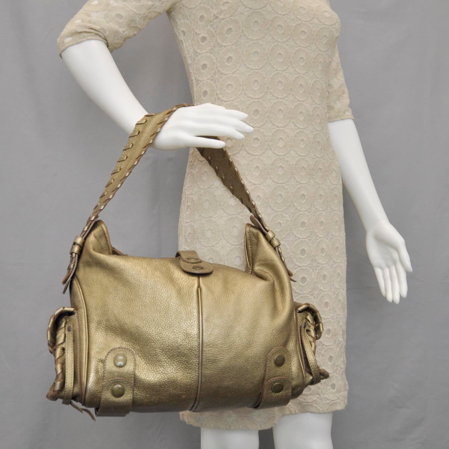 Chloe Metallic Calfskin Silverado Hobo Beige 2 of 10