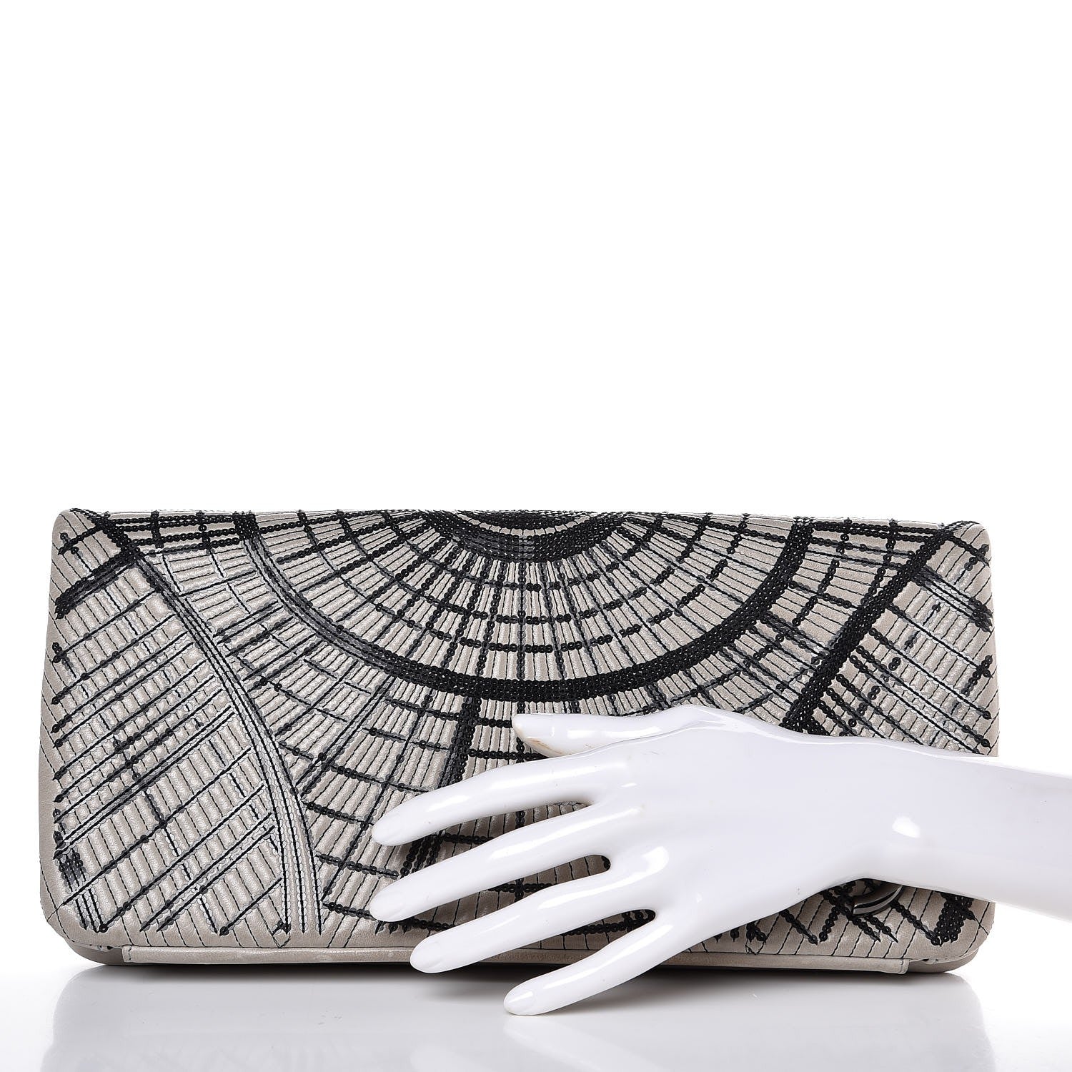 Chanel Calfskin Sequin Embellished Flap Clutch Grey Black 2 of 11
