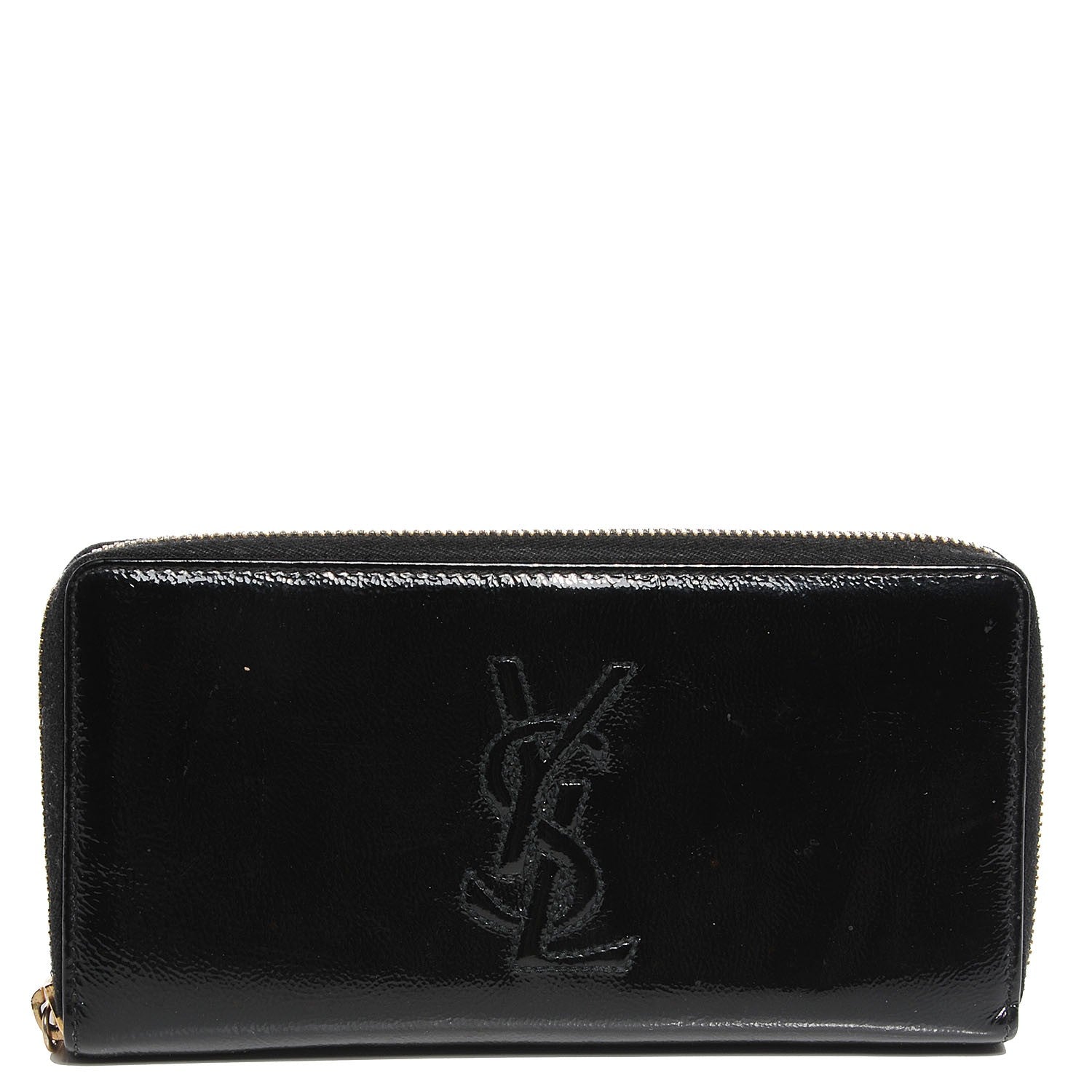 Saint Laurent Textured Patent Monogram Belle De Jour Zip Around Wallet Black 1 of 7