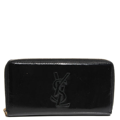 Saint Laurent Textured Patent Monogram Belle De Jour Zip Around Wallet Black 1 of 7