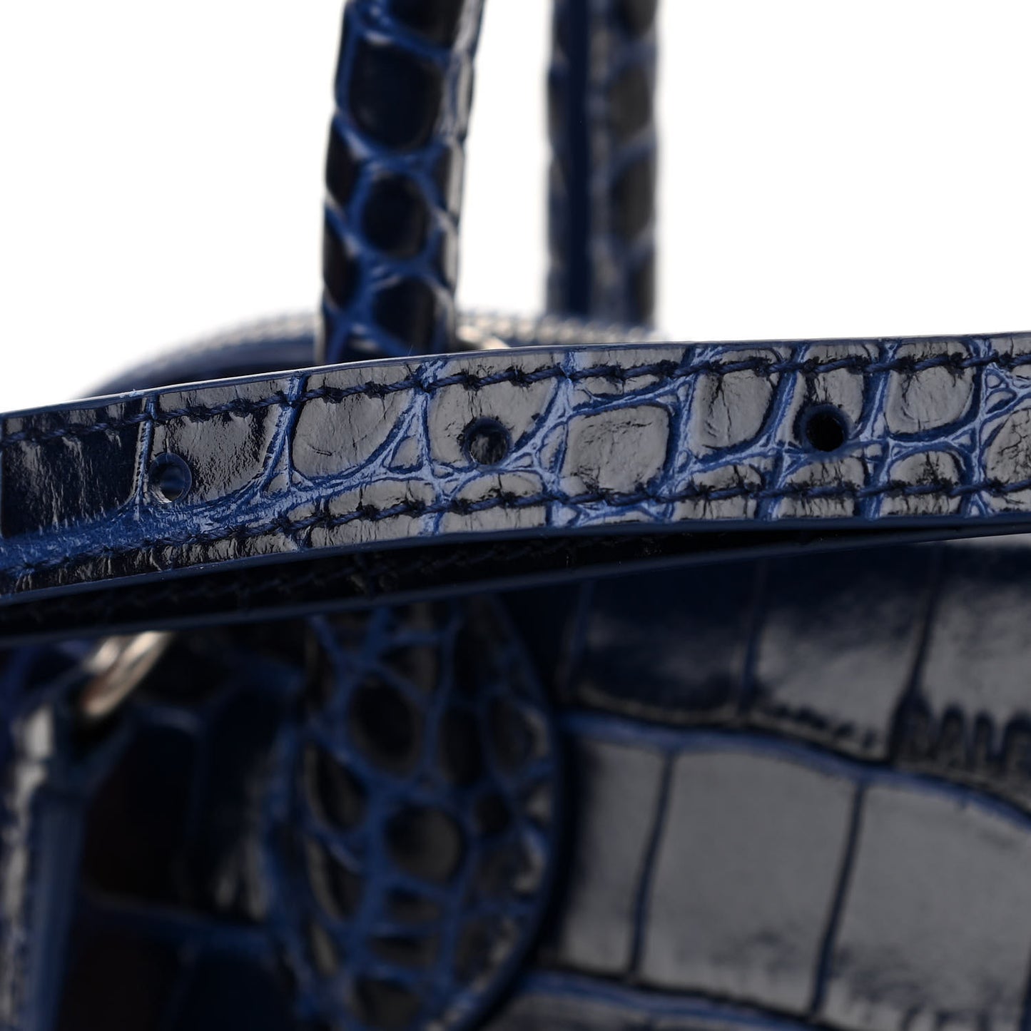 Shiny Calfskin Logo Crocodile Embossed S Ville Top Handle Bag Navy White