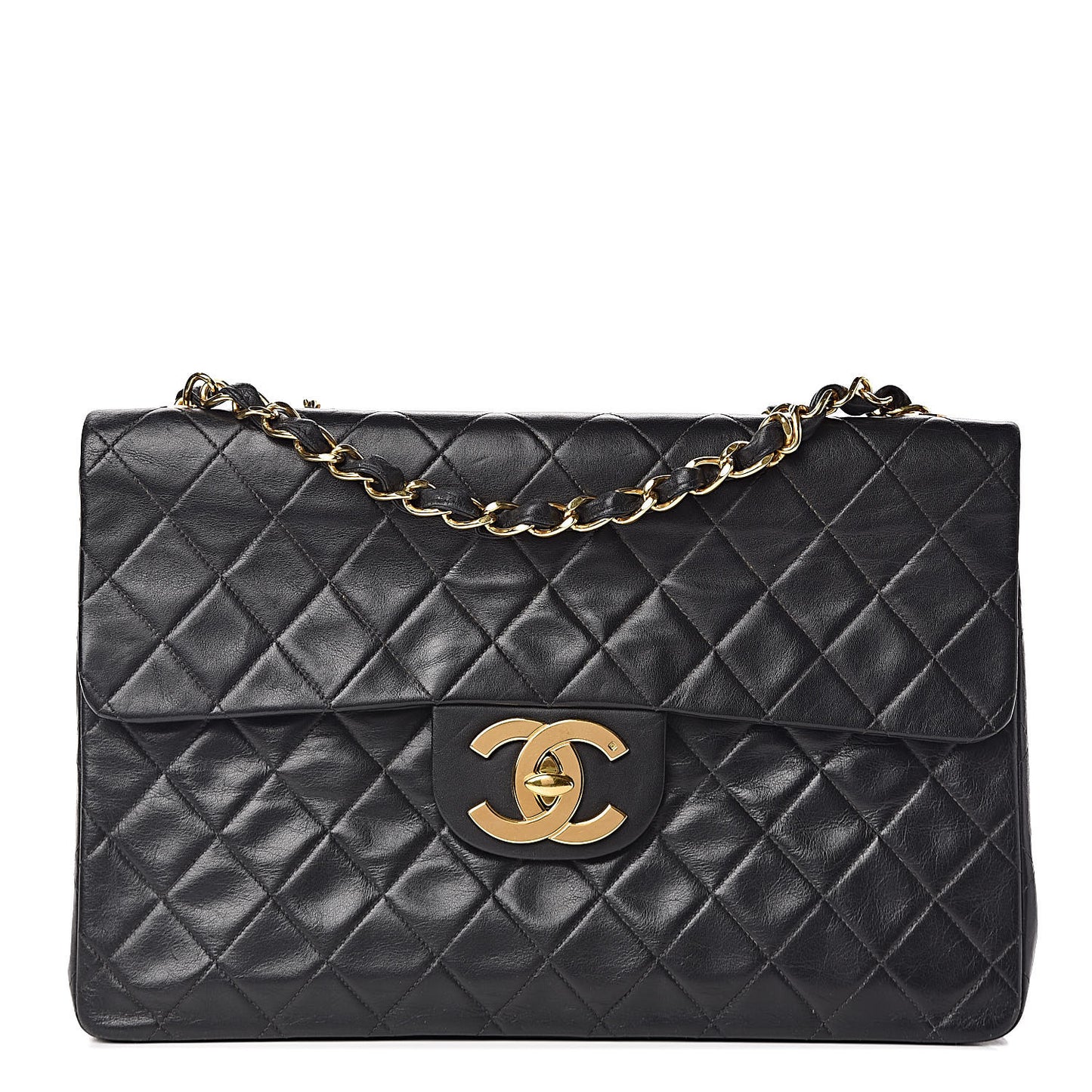 Lambskin Quilted XL Jumbo Single Flap Black