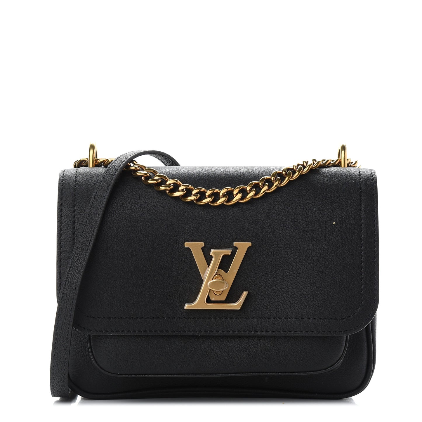 Grained Calfskin Lockme Chain Bag Black