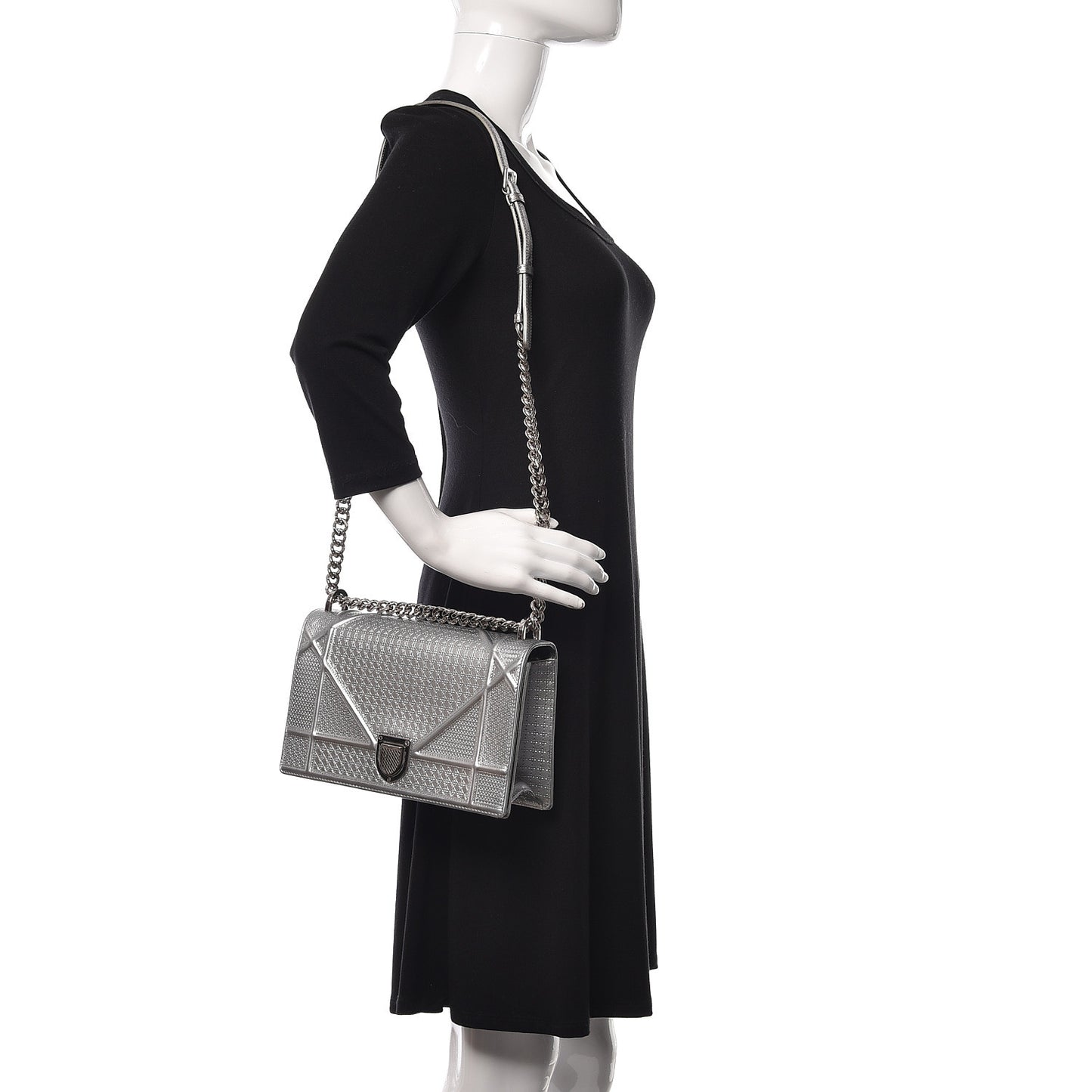 Metallic Patent Micro-Cannage Medium Diorama Flap Bag Silver