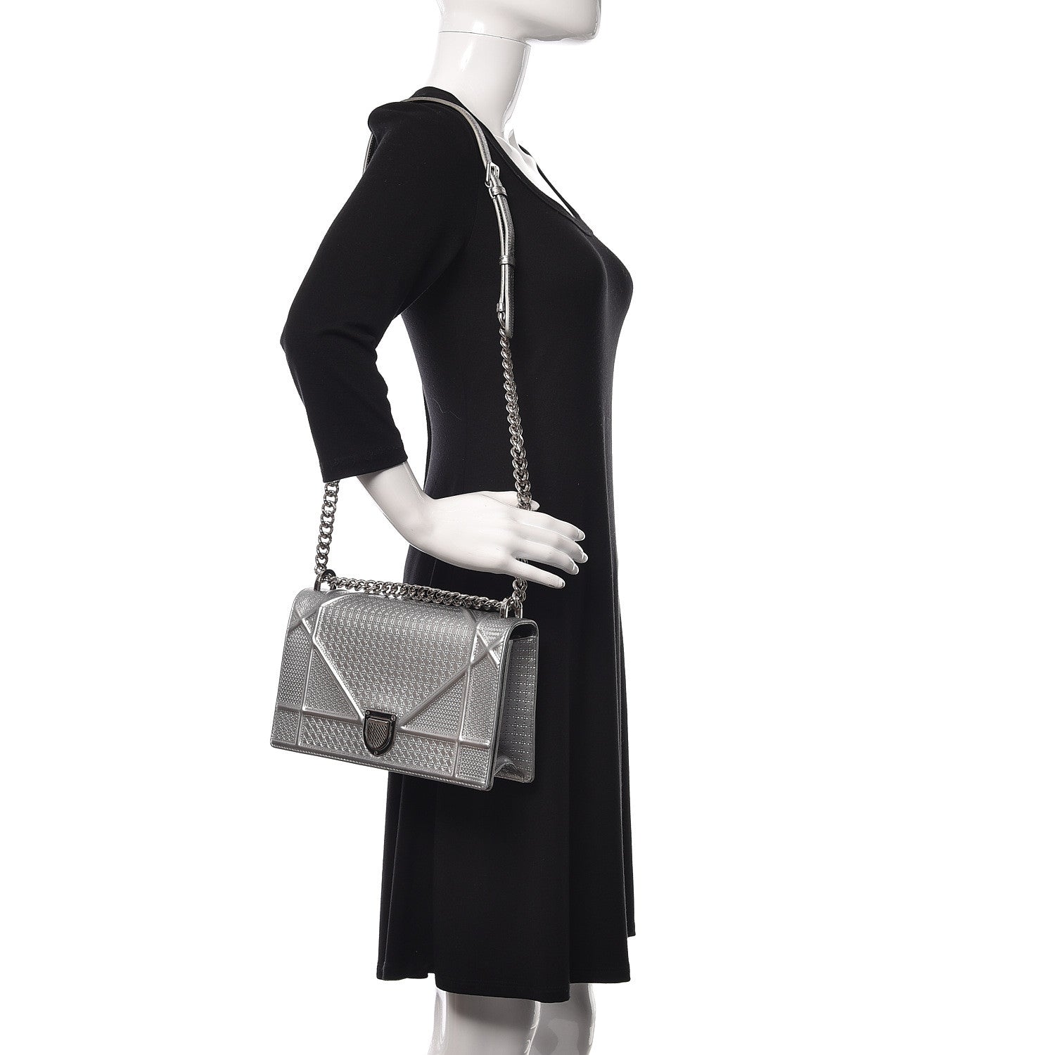Christian Dior Metallic Patent Micro-Cannage Medium Diorama Flap Bag Silver 2 of 9