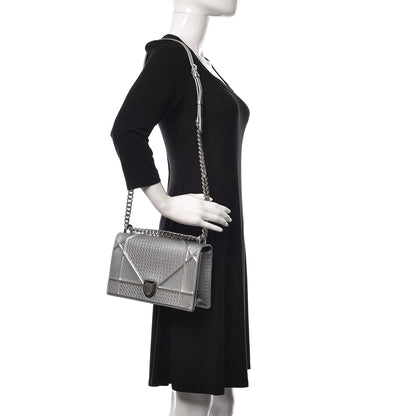 Christian Dior Metallic Patent Micro-Cannage Medium Diorama Flap Bag Silver 2 of 9