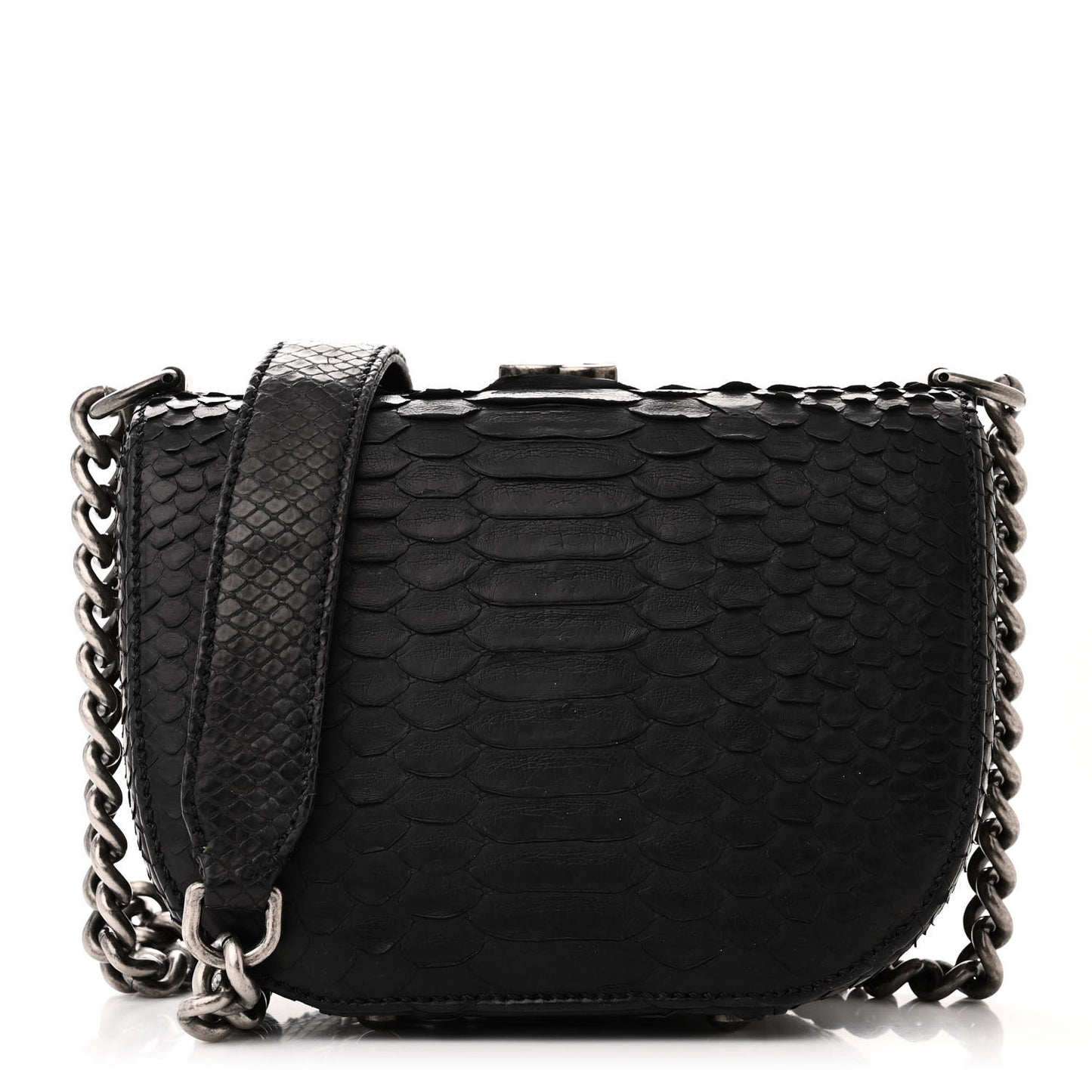 Snakeskin Box Kisslock Crosssbody Black